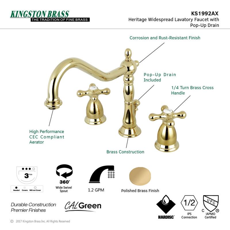 Kingston Brass Heritage Widespread Bathroom Faucet with Brass Pop-Up