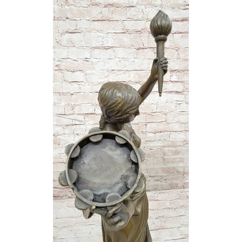 Vintage Bronze Br Hot Cast Sculpture Of A Young Girl Playing Tambourine By Milo