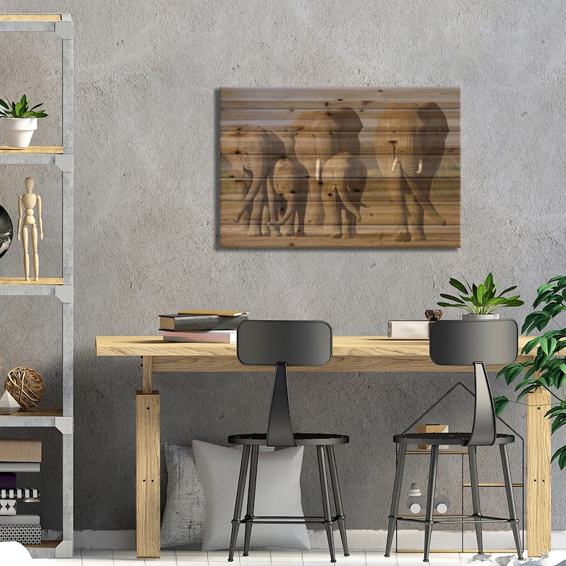 African Elephant Herd With Calves, Amboseli National Park, Kenya Print On Wood by Gerry Ellis - Multi-Color