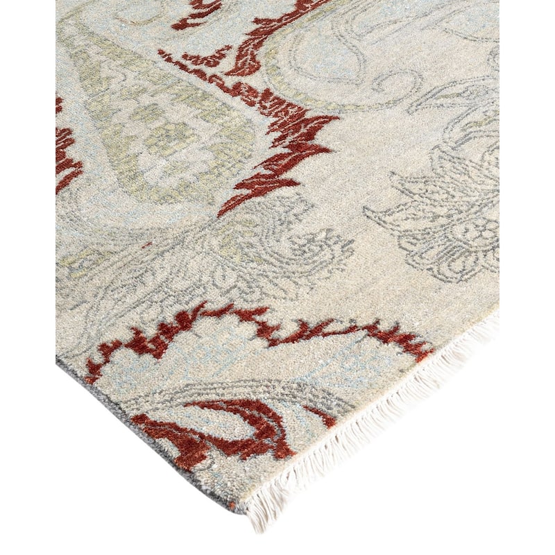 Ikat One-of-a-Kind Hand-Knotted Area Rug - Gray, 8' 1" x 10' 0" - 8' 1" x 10' 0"