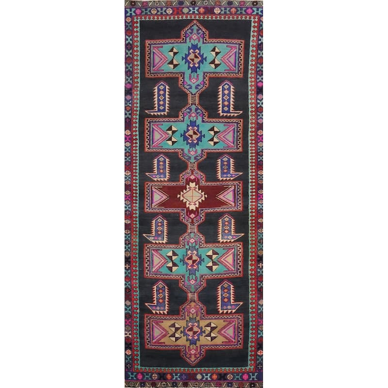 Hand Knotted Oriental 100% Wool Carpet Traditional Tribal Navy Blue & Blues Ardebil Runner Rug - 10' 0'' X 3' 2''