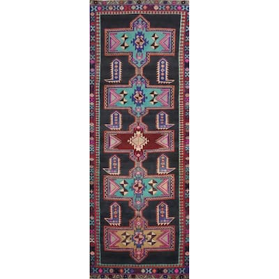 Hand Knotted Oriental 100% Wool Carpet Traditional Tribal Navy Blue & Blues Ardebil Runner Rug - 10' 0'' X 3' 2''