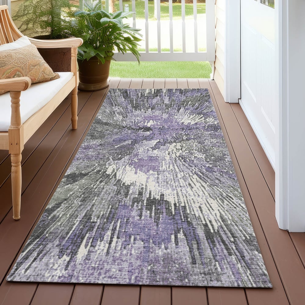 Machine Washable Indoor/ Outdoor Abstract Burst Chantille Rug
