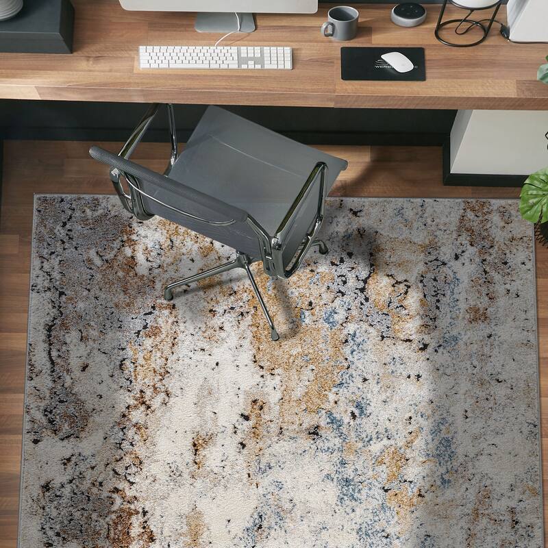Muted Multi-Tonal Abstract Area Rug - Rug for Living Room, Bedroom - Easy to Clean, Polypropylene/Polyester with Jute Backing - 4' x 6'