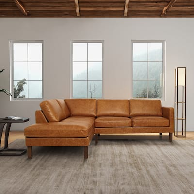 Mira Mid-Century Modern Comfortable Genuine Leather L Shaped Sectional