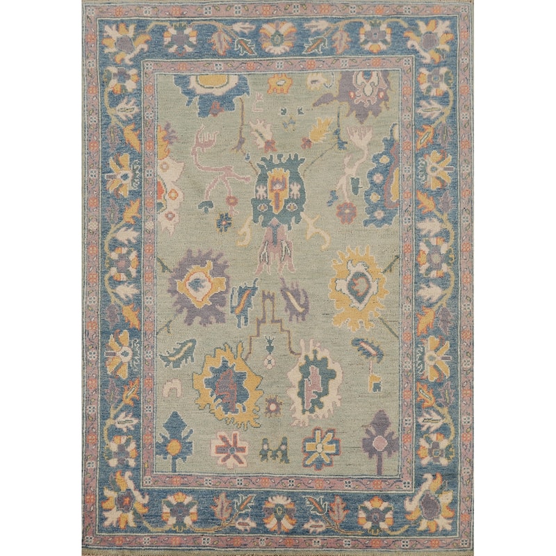 Sage Green Oushak Oriental Accent Rug Handmade Wool Carpet - 4'1" x 6'0"