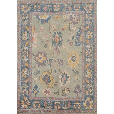 Sage Green Oushak Oriental Accent Rug Handmade Wool Carpet - 4'1" x 6'0"