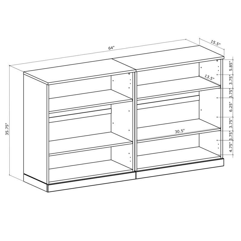 Palace Imports Premium 100% Solid European Oak Hardwood 6-Shelf Modular Bookcase - 64" Wide, 35.75" Tall