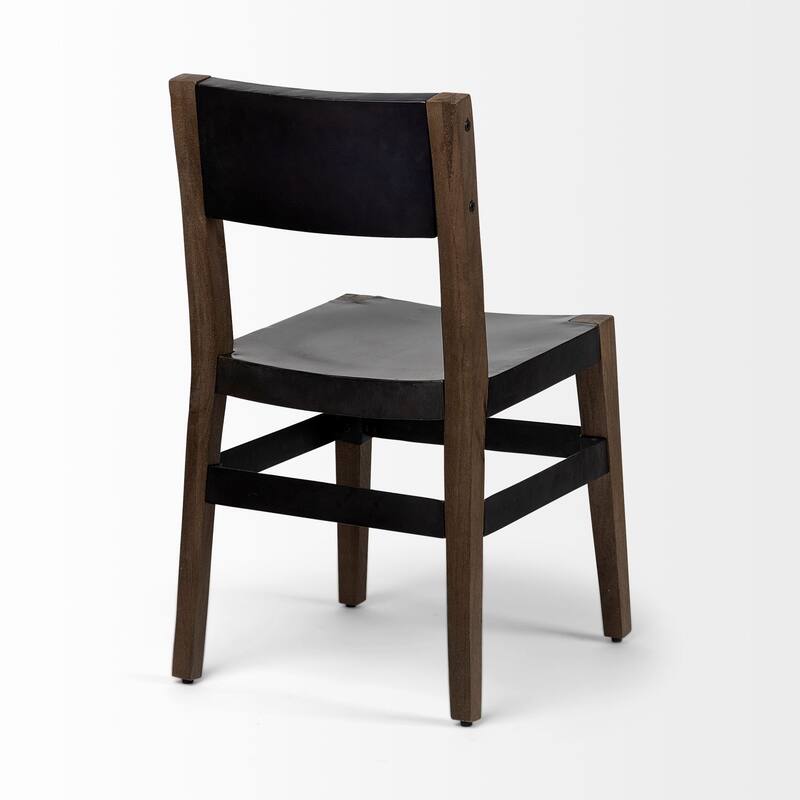 HomeRoots Black And Brown Metal and Wood Open Back Dining Side Chair - 18.00 in. x 31.00 in. x 16.80 in.