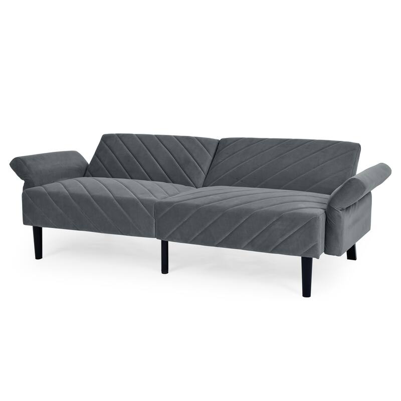 Velvet Futon Sofa Bed with 6-Position Backrest and Armrests for Apartments