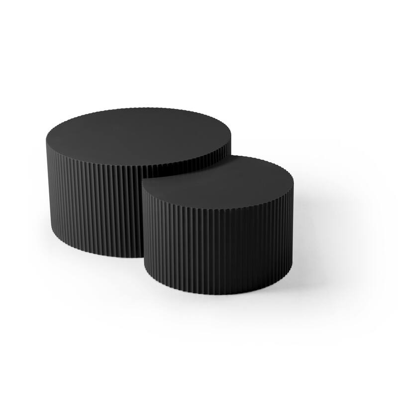 Black Nesting Table Set Of 2 Round And Half Moon Shapes,No Need Assembly - Black