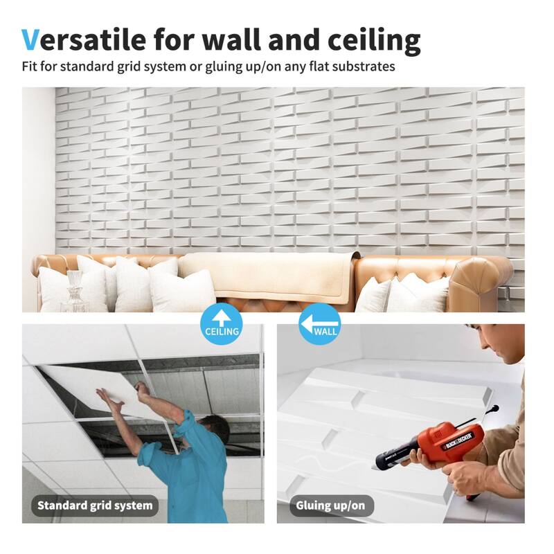 Decorative White 3D PVC Wall Panel for Interior Décor 12 Pack 19.7 x 19.7 in.