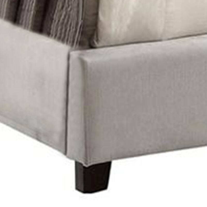 Rozy Queen Bed w Wingback Tall Headboard, Nailhead Trim, Ivory Upholstery