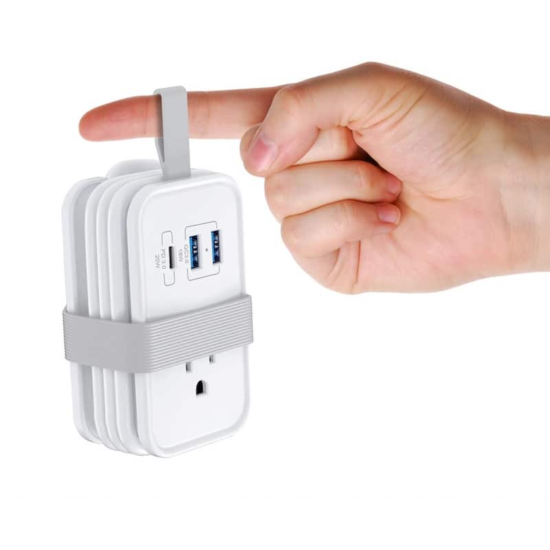 Portable Travel Power Strip with USB Ports 3ft travel extension cord - White