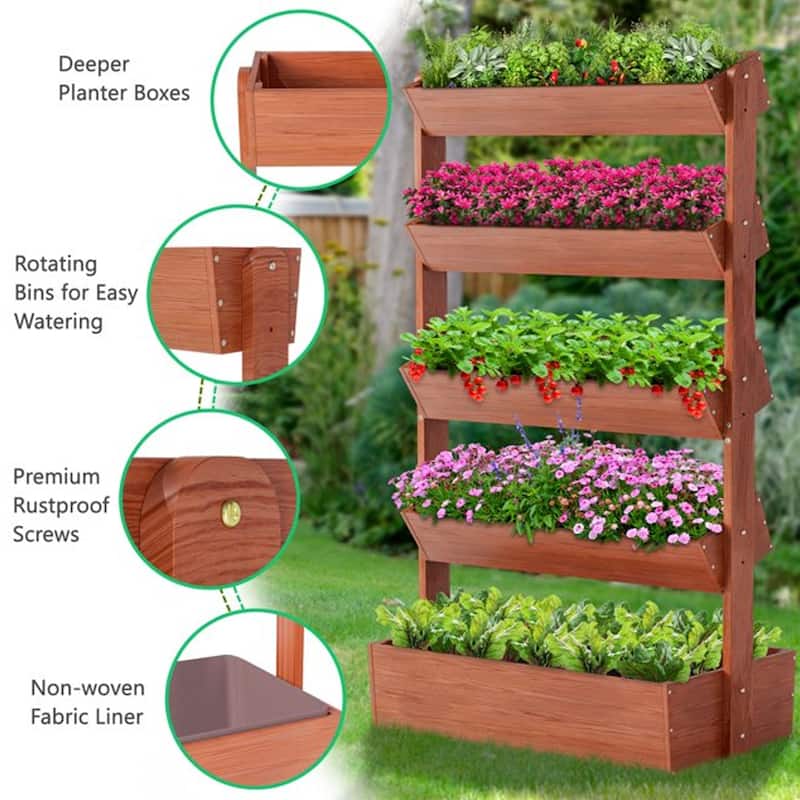 DoCred Vertical Wooden Garden Bed, Freestanding Outdoor Planter Box