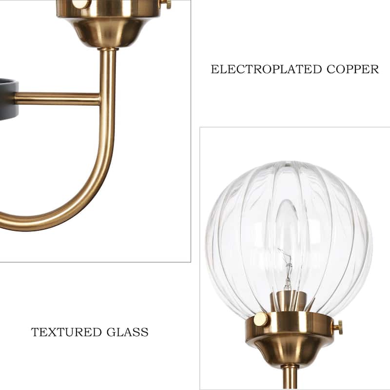 Modern 5-Light Black Gold Wagon Wheel Chandelier Glass Pendant Light for Dining Room - 22" D x 21.5" H