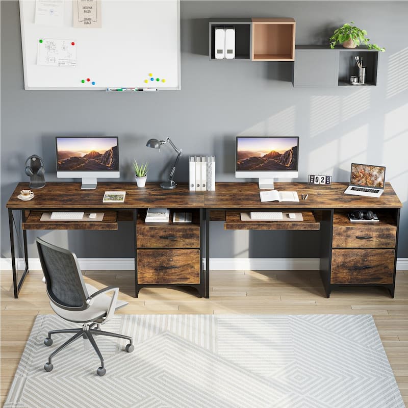 55 inch Computer Desk with Keyboard Tray and Storage Drawers