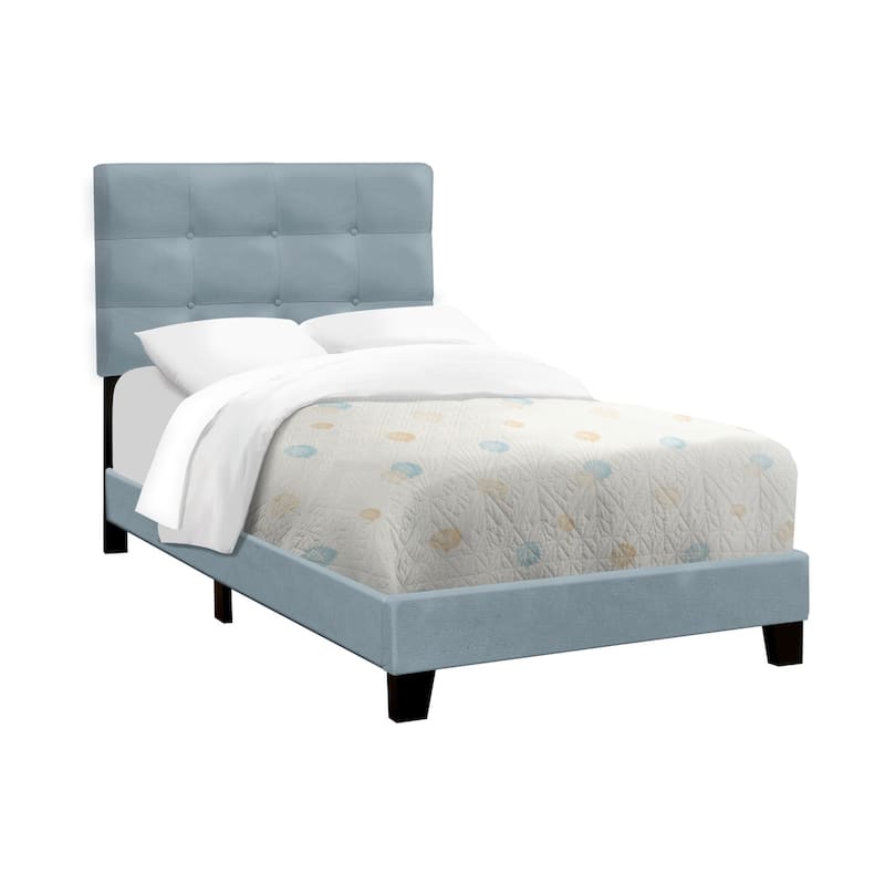 Twin Size Upholstered Platform Bed Frame in Light Blue Velvet for Youth and Teen Bedrooms