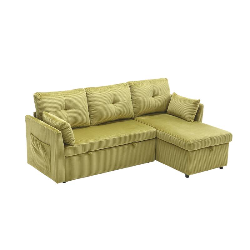Green 81.1'' L-Shaped 3-Seater Sectional with Reversible Chaise, Sleeper Feature, and Storage Seats