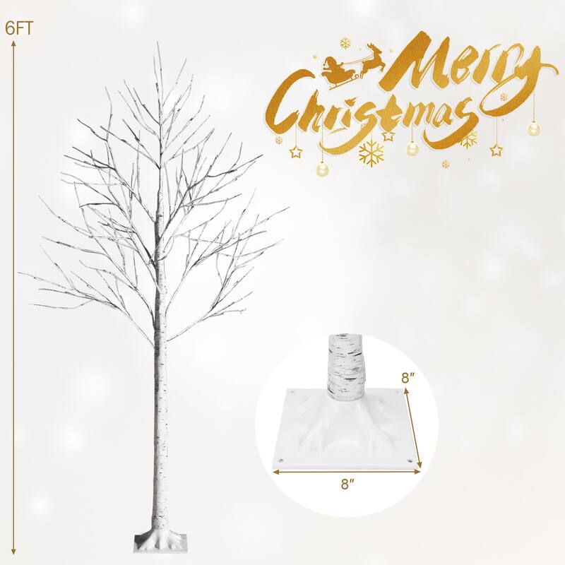 Gymax 4/5/6 FT Pre-lit White Birch Tree Artificial Twig Birch Tree
