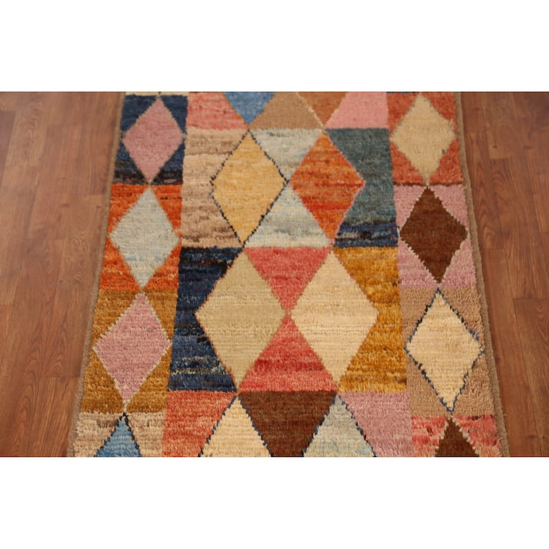 Geometric Moroccan Runner Rug Handmade Multi-Color Wool Carpet - 2'10" x 9'10"