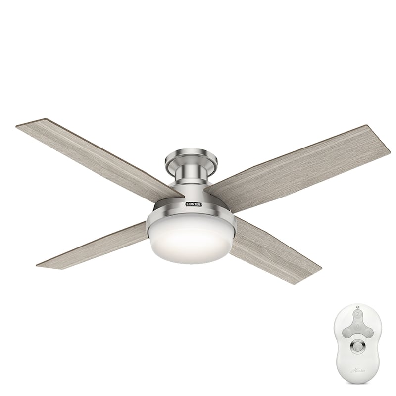 Hunter 52" Dempsey Flush Mount Ceiling Fan w/ LED Light Kit, Handheld Remote - Contemporary, Transitional - Low Profile