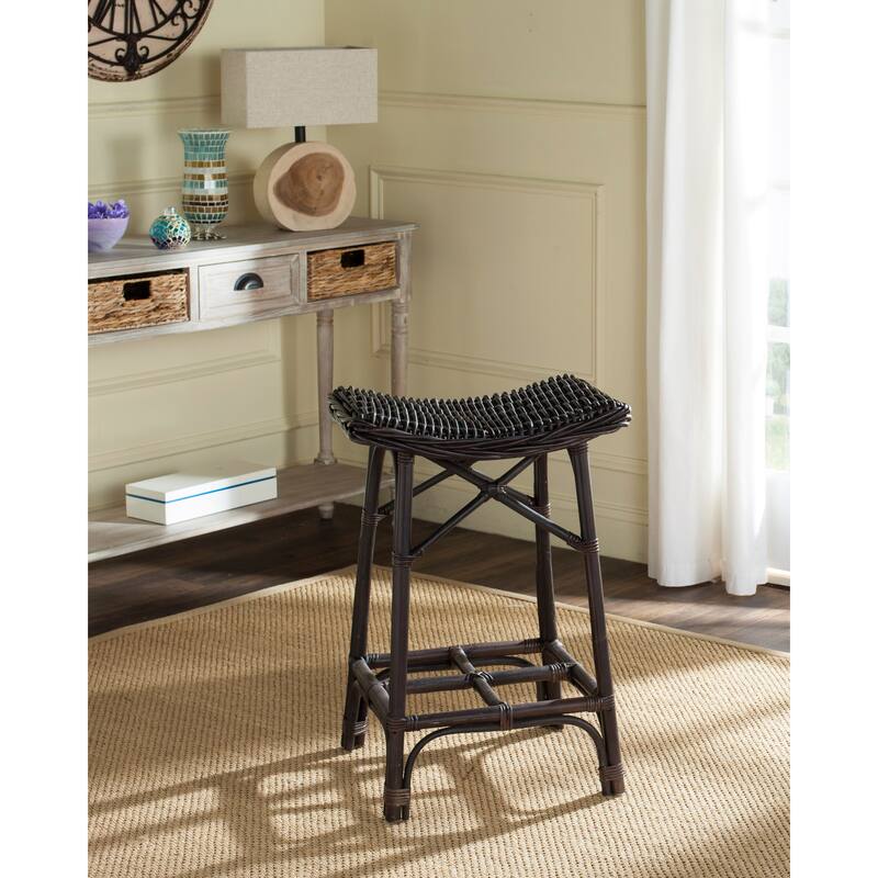 SAFAVIEH Husnuye Brown Rattan 27.6-inch Stool - 16.9" x 16.5" x 27.5" - 17Wx17Dx28H - Brown