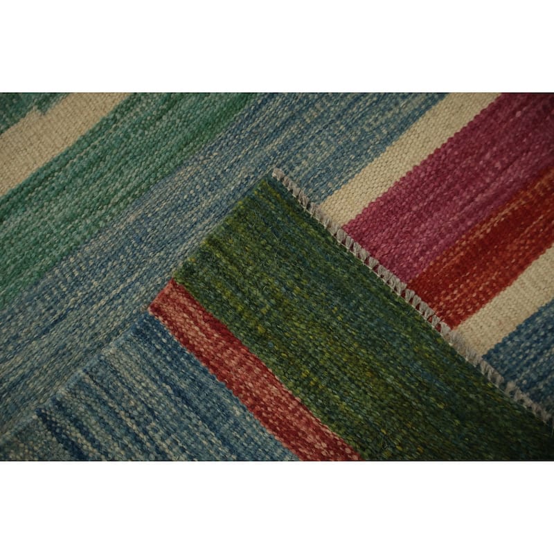 Hand Woven Oriental 100% Wool Carpet Southwestern Geometric Multi-Colored Kilim Area Rug - 9' 10'' X 9' 10''
