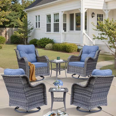 6 Piece Outdoor High Back Wicker Patio Conversation Swivel Chairs Sets