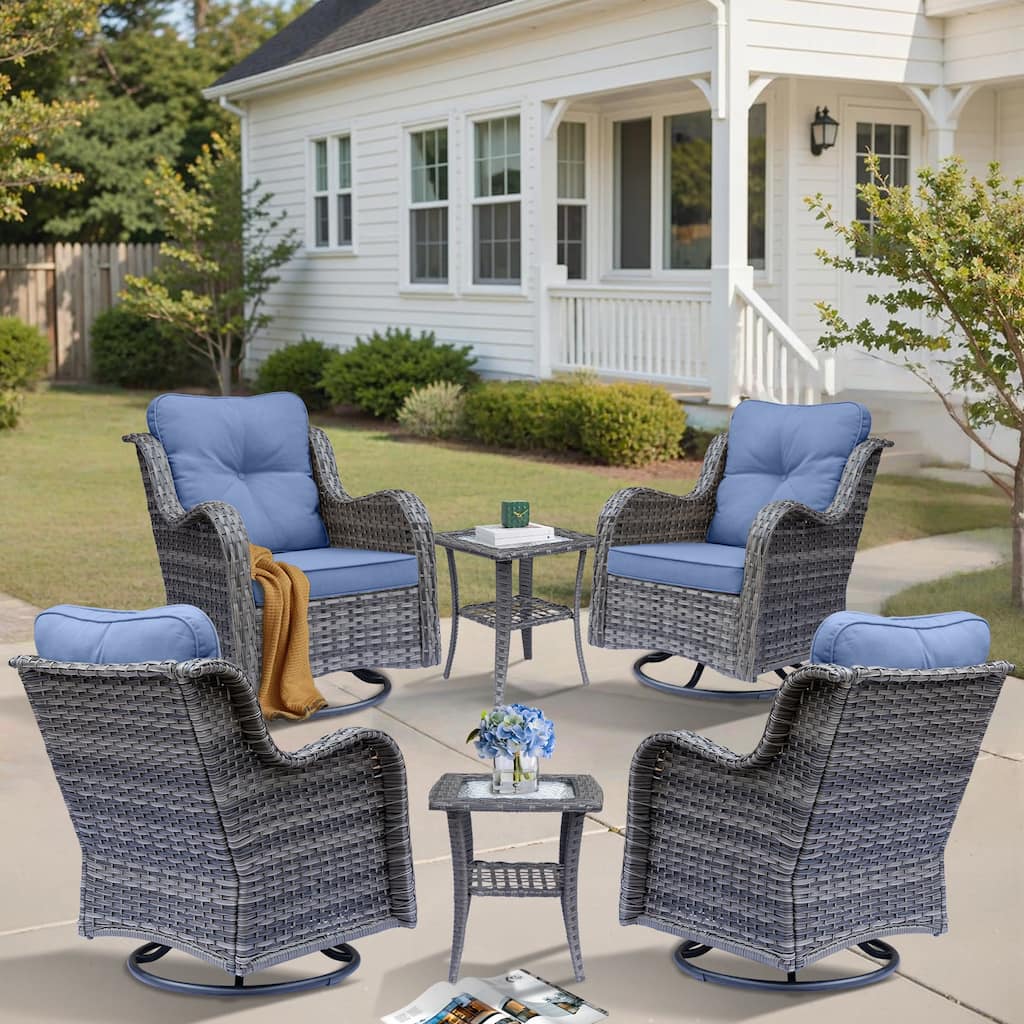 6 Piece Outdoor High Back Wicker Patio Conversation Swivel Chairs Sets