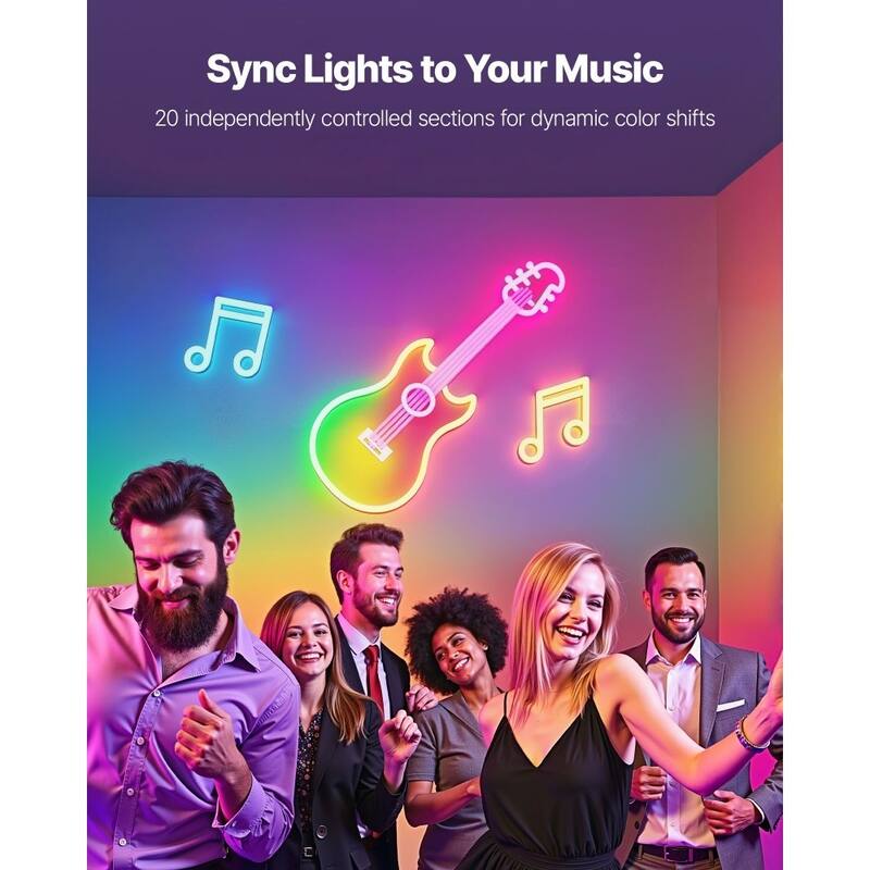 16.4ft RGBIC LED Neon Rope Light with Music Sync Smart Voice and App Control for Home Decor - 16.4'Long