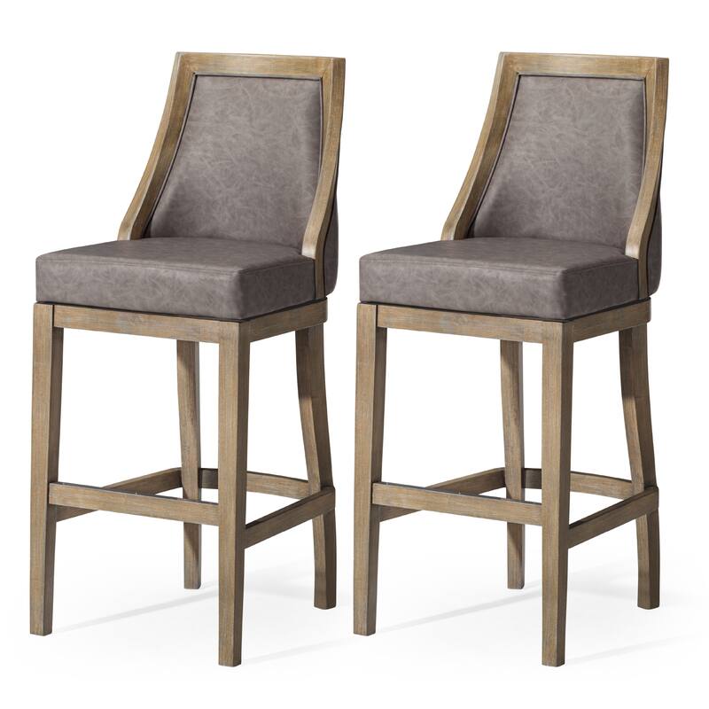 Maven Lane Vienna Swivel Kitchen Stool - Set of 2 - Reclaimed Oak Vegan Leather - Bar Height
