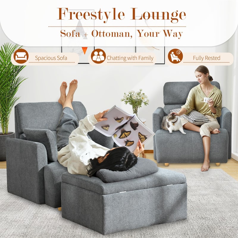 Oversized Chair w/Storage Ottoman, Wide Accent Armchair Chair for Living Room, Modern Lounge Chair