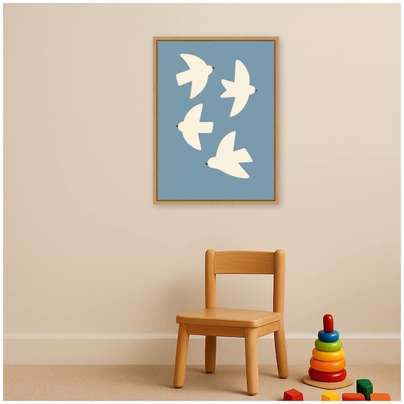 Kate and Laurel Minimalist Birds Poster Blue by Laura Moss Framed Canvas Wall Art Print