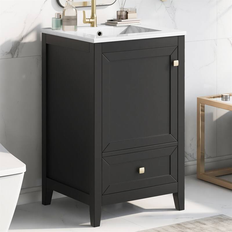 20" Bathroom Storage Vanity Cabinet with Ceramic Sink, Rack and Drawer