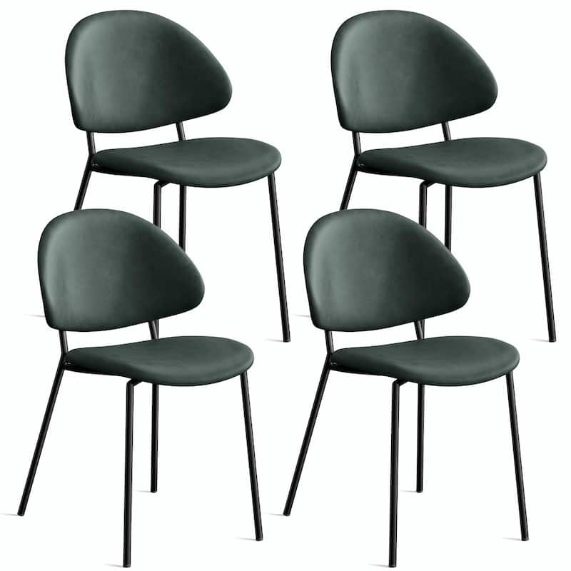 Set of 4 Mid-Century Modern Upholstered Boucle Dining Chairs with Curved Backrest