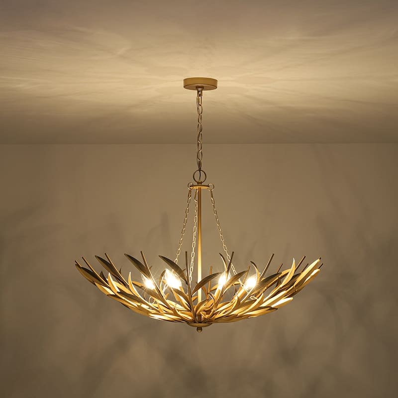 French Luxury Large Iron Gold Floral Round Cage Chandelier - 33.5 in