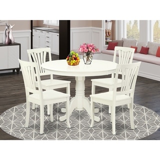 Round Dining Set - 5 Piece Kitchen Table with 4 Chairs - Linen White ...