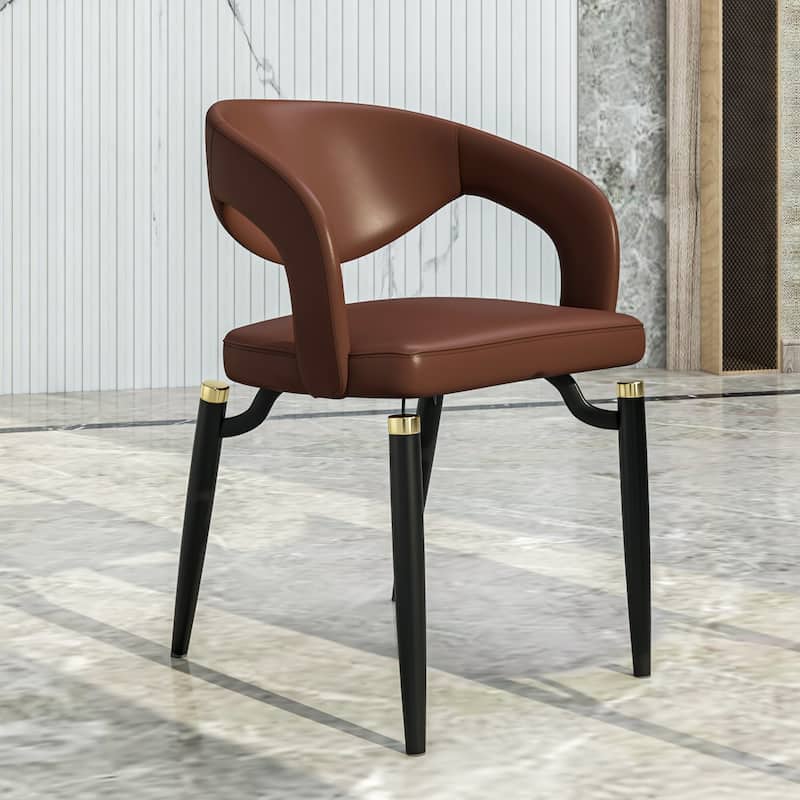 Entice Dining Chairs Set of 2 Upholstered Leather with Iron Legs Modern Accent Arm Chairs