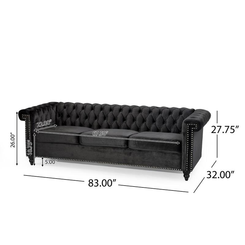 Chesterfield 3-Seater Velvet Sofa with Tufted Back and Nailhead Trim for Living Room