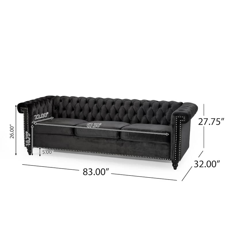 Classic Chesterfield Velvet Sofa - 3-Seater with Nailhead Trim for Living Room