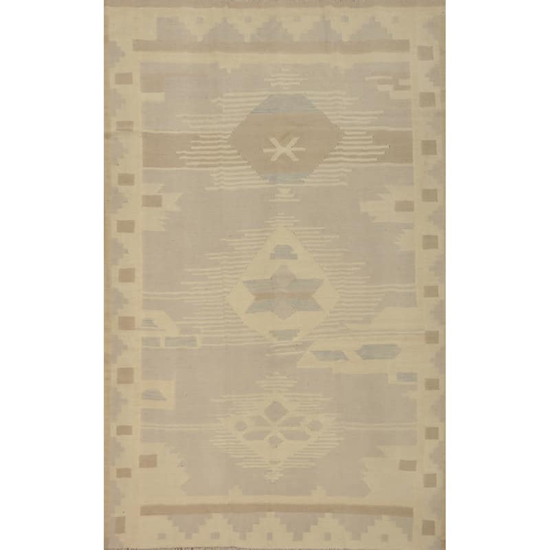 Hand Woven Oriental 100% Wool Carpet Southwestern Tribal Purples Kilim Area Rug - 8' 7'' X 5' 8''