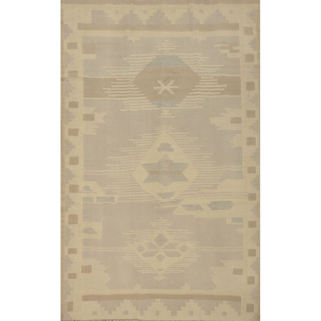 Hand Woven Oriental 100% Wool Carpet Southwestern Tribal Purples Kilim Area Rug - 8' 7'' X 5' 8''