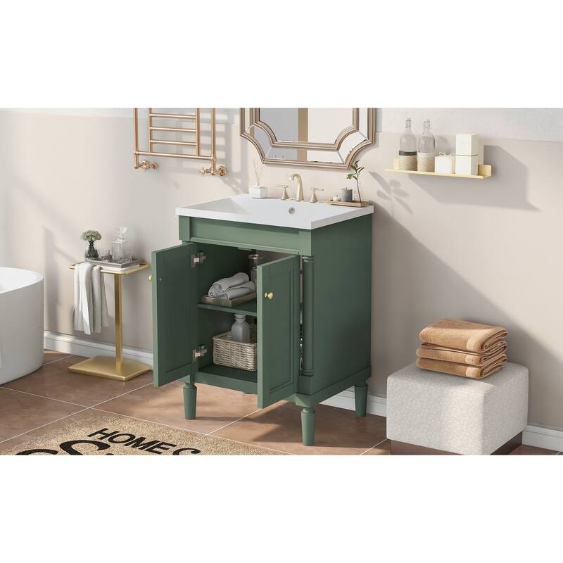 2-Tier Modern Bathroom Vanity with Top Sink and Large Storage Shelves