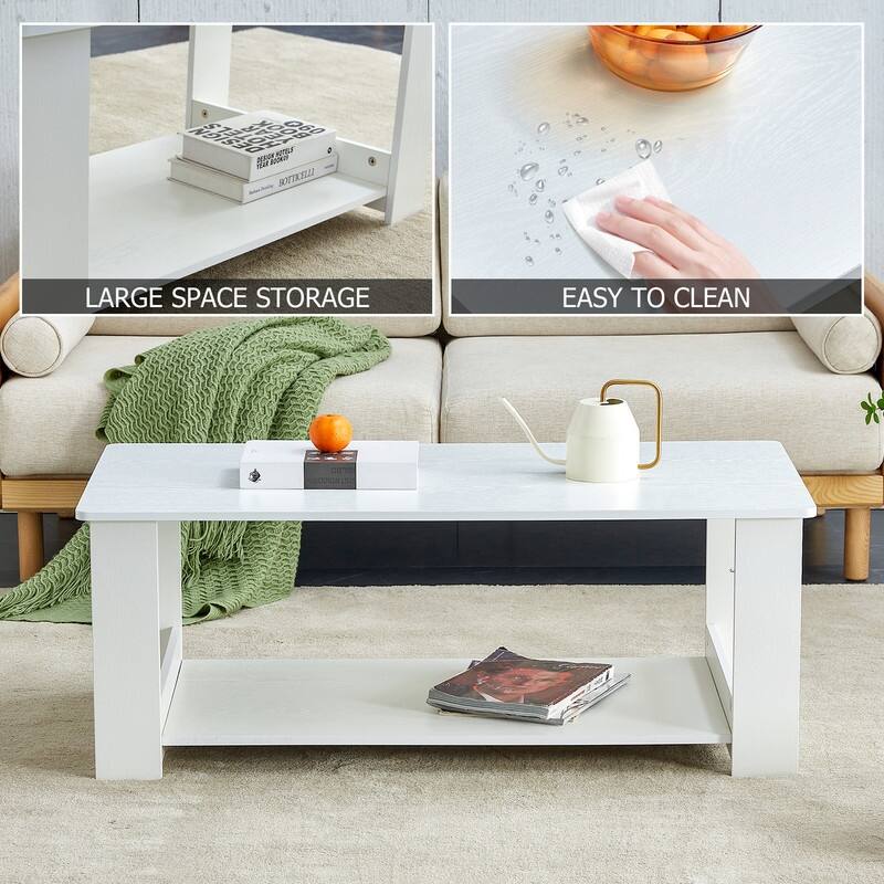 A modern and practical white coffee table and coffee table