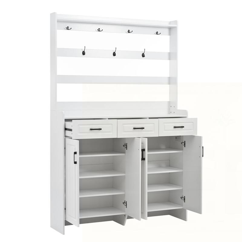 Four-Door Shoe Cabinet with Coat Rack