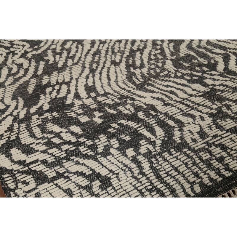 Black & Ivory Moroccan Abstract Rug Hand-Knotted Wool Carpet - 5'11"x 9'2"