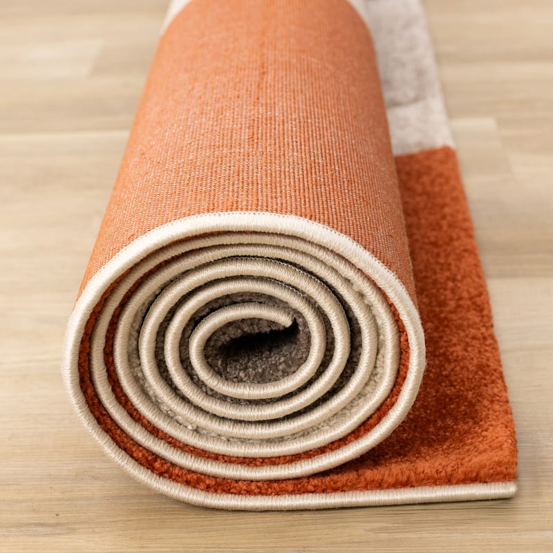 Orange Brown White Grey Geometric Living Room Statement Rug