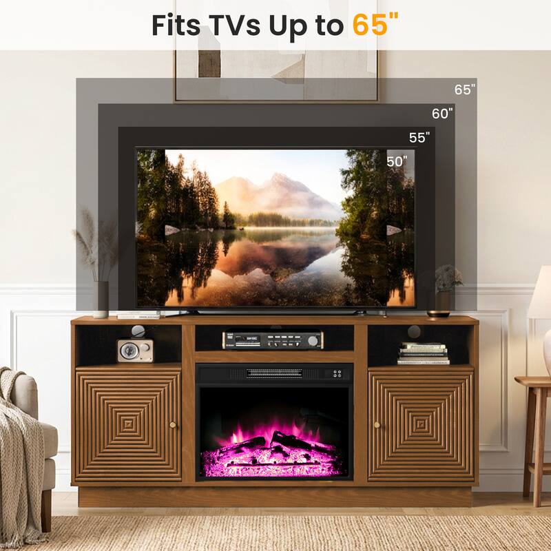 59'' Fireplace TV Stand for TVs Up to 65'' with Storage and Adjustable Shelves