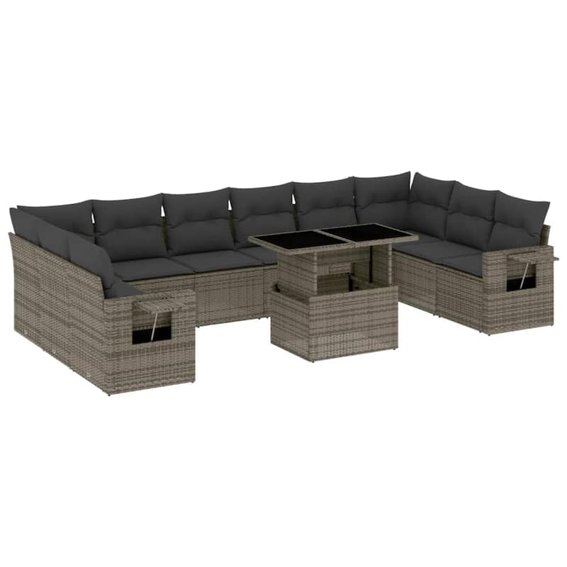 vidaXL Patio Sofa Set with Cushions Outdoor Furniture 11 Piece Poly Rattan - 24.4 x 24.4 x 27.2